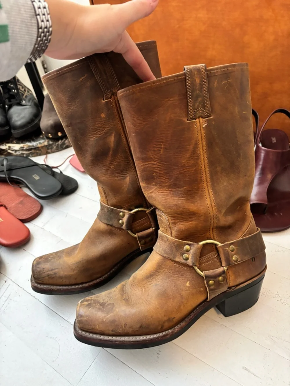 Frye Brown Leather Harness Boots - Picture 5 of 6
